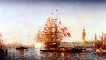  bateaux - Le coup de canon Barbizon Félix Ziem Bateaux